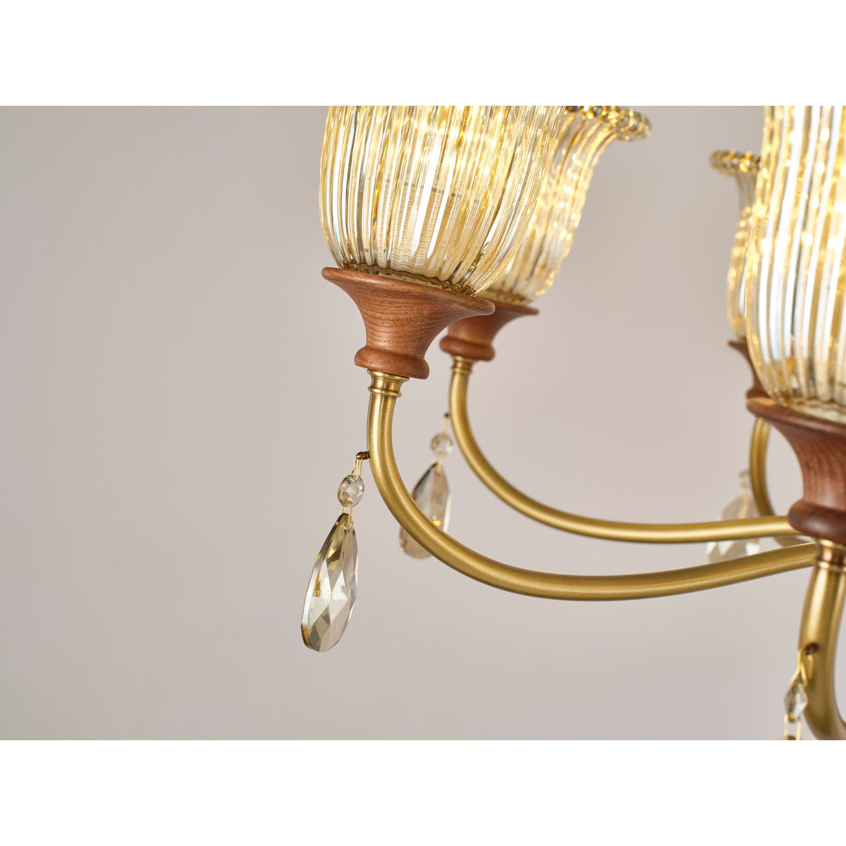 
Rosalind Antique Brass Ribbed Glass Chandelier with Wood Accents