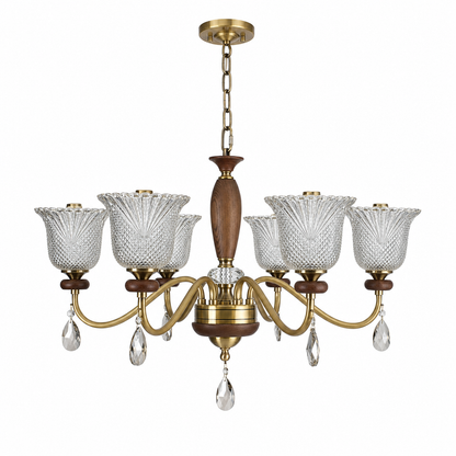 Cognelle Cognac Glass and Ash Wood Chandelier