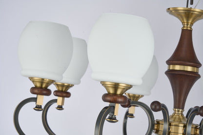 Briarwood Ash Wood and Milk Glass Chandelier