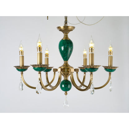 Valeria Antique Brass and Green Stone Chandelier