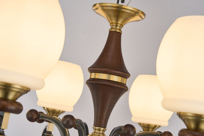 Briarwood Ash Wood and Milk Glass Chandelier
