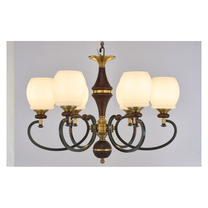 Briarwood Ash Wood and Milk Glass Chandelier
